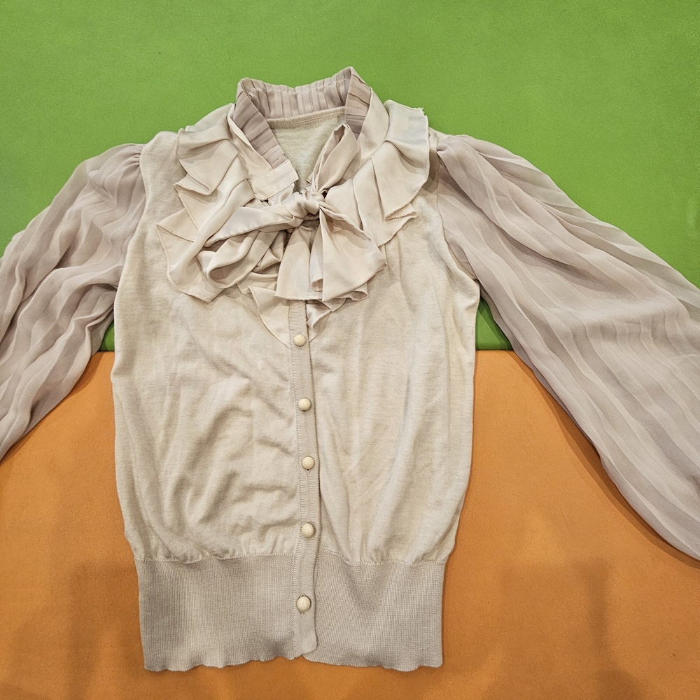Ruffle Tie-Neck Blouse in Soft Cream